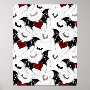 Halloween heart with black bat wings poster