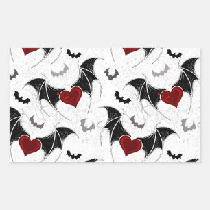 Halloween heart with black bat wings rectangular sticker