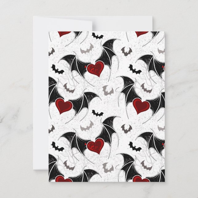 Halloween heart with black bat wings RSVP card (Front)
