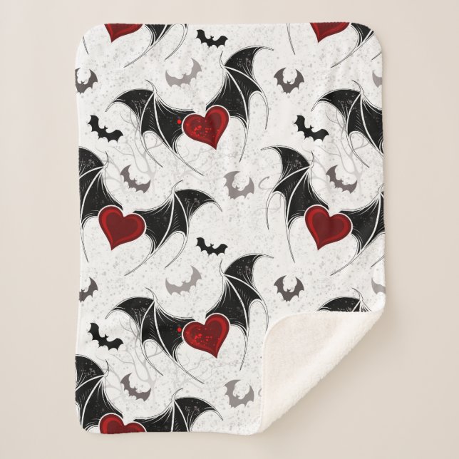 Halloween heart with black bat wings sherpa blanket (Front)