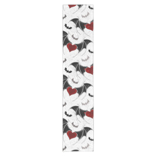 Halloween heart with black bat wings short table runner