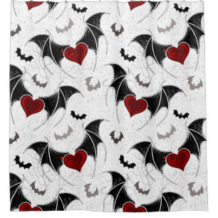 Halloween heart with black bat wings shower curtain