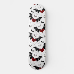 Halloween heart with black bat wings skateboard