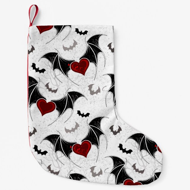 Halloween heart with black bat wings small christmas stocking (Front)