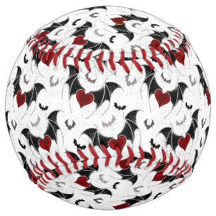 Halloween heart with black bat wings softball