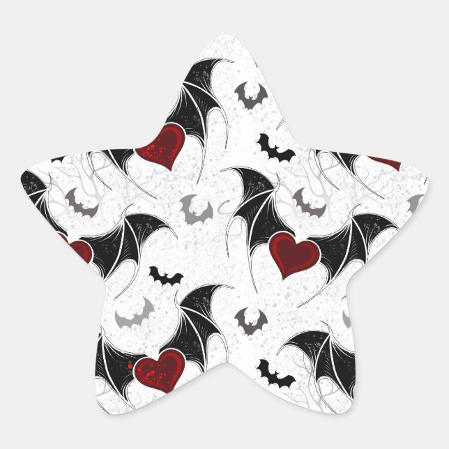 Halloween heart with black bat wings star sticker (Front)