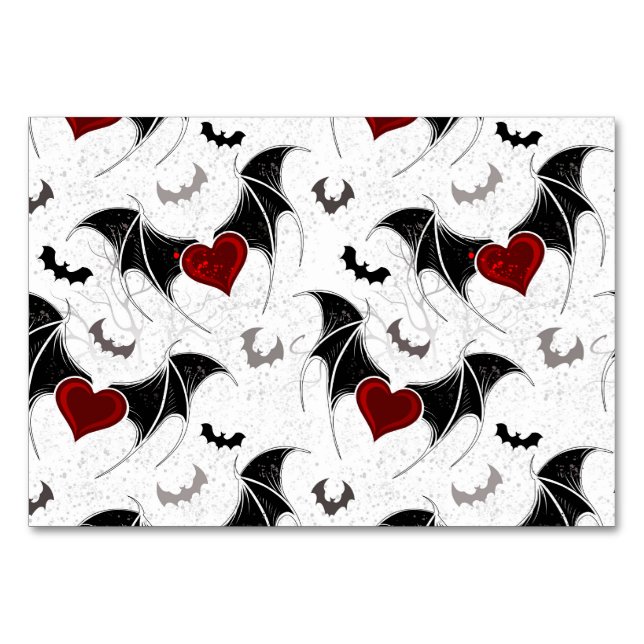 Halloween heart with black bat wings table number (Front)