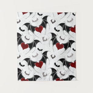 Halloween heart with black bat wings tapestry
