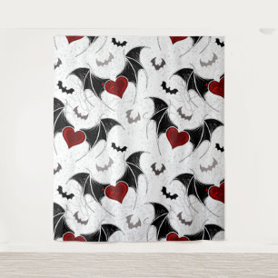 Halloween heart with black bat wings tapestry