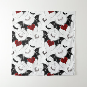 Halloween heart with black bat wings tapestry