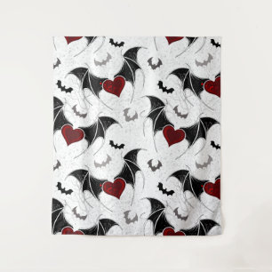 Halloween heart with black bat wings tapestry