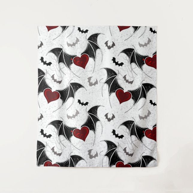 Halloween heart with black bat wings tapestry (Front)