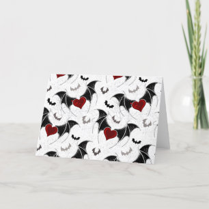 Halloween heart with black bat wings thank you card