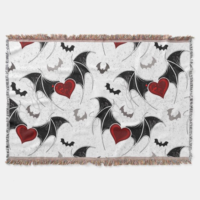 Halloween heart with black bat wings throw blanket (Front)