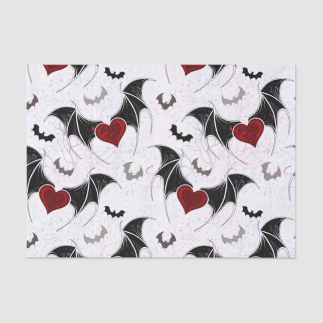 Halloween heart with black bat wings tissue paper (Front)
