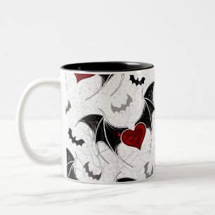 Halloween heart with black bat wings Two-Tone coffee mug