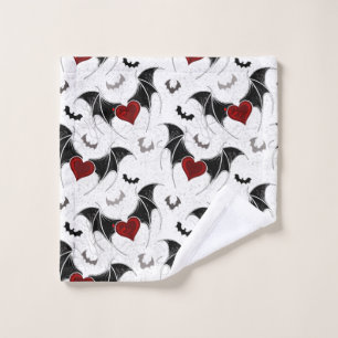 Halloween heart with black bat wings wash cloth