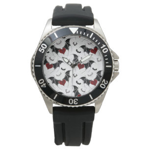 Halloween heart with black bat wings watch