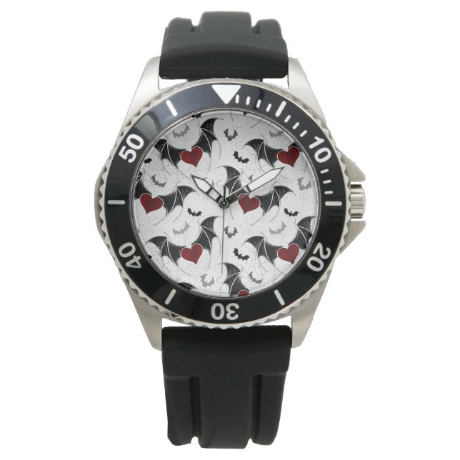 Halloween heart with black bat wings watch (Front)
