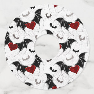 Halloween heart with black bat wings wine glass tag