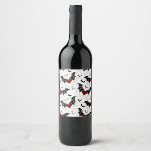 Halloween heart with black bat wings wine label