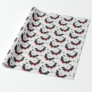 Halloween heart with black bat wings wrapping paper