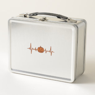 Halloween Heartbeat Pumpkin Vintage Vector Design_ Metal Lunch Box