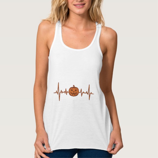 Halloween Heartbeat Pumpkin Vintage Vector Design_ Singlet (Front)
