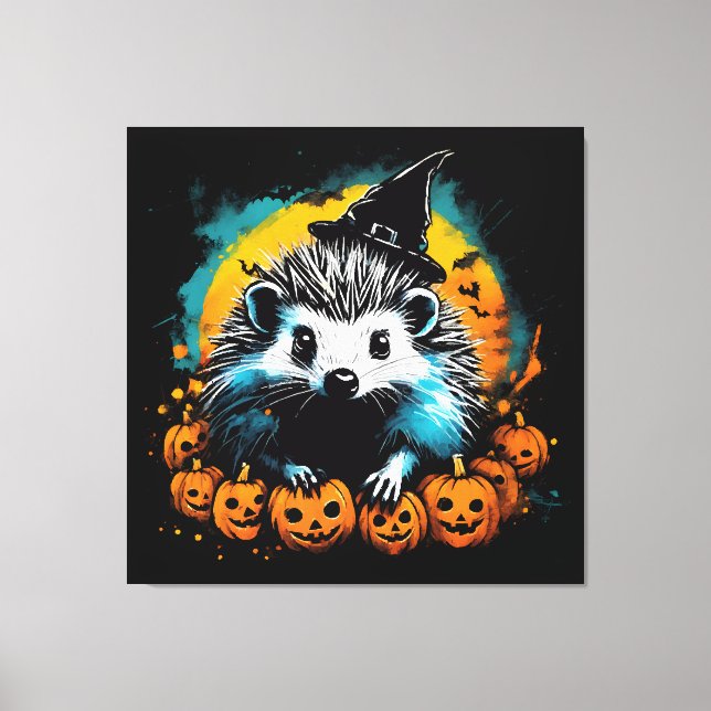 Halloween Hedgehog and pumpkins cute Canvas Print (Front)