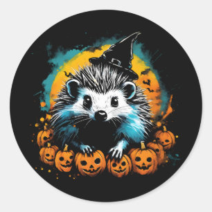 Halloween Hedgehog and pumpkins cute Classic Round Sticker