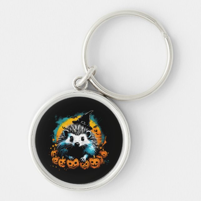 Halloween Hedgehog and pumpkins cute Key Ring (Front)
