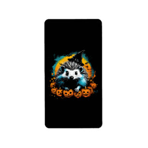 Halloween Hedgehog and pumpkins cute Label