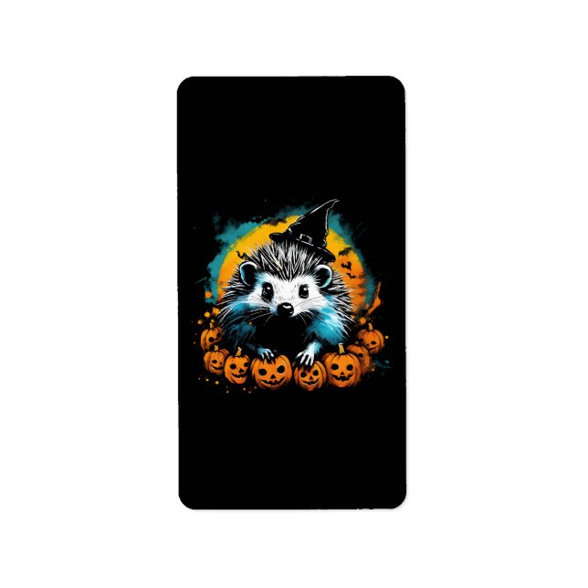 Halloween Hedgehog and pumpkins cute Label (Front)