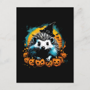 Halloween Hedgehog and pumpkins cute Postcard