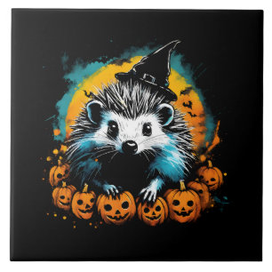 Halloween Hedgehog and pumpkins cute Tile