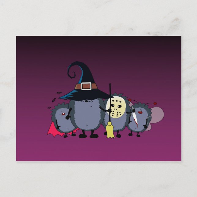 Halloween hedgehogs party crew postcard (Front)
