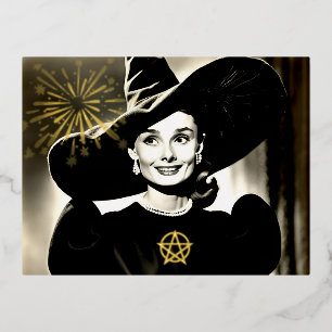 Halloween Hepburn Witch Project WILF Foil Holiday Postcard
