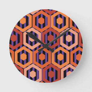 Halloween Hexagons Round Clock