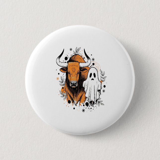 Halloween Highland Cow Cute Fall 6 Cm Round Badge (Front)
