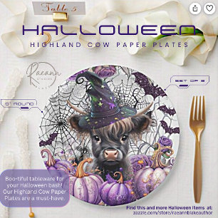Halloween Highland Cow Paper Plates