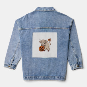 Halloween Highland Cow Pumpkin Denim Jacket