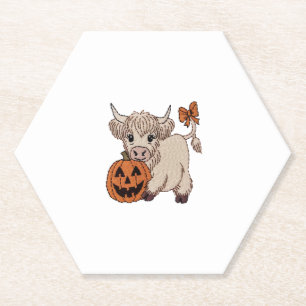 Halloween Highland Cow Pumpkin Paper Coaster