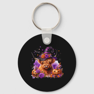 Halloween Highland Cow Pumpkin Witchy Bat Key Ring