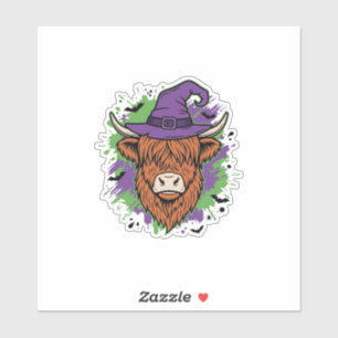 Halloween Highland Cow Witch Hat Vintage Vector_1