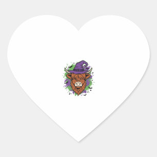 Halloween Highland Cow Witch Hat Vintage Vector_1 Heart Sticker