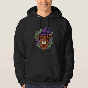 Halloween Highland Cow Witch Hat Vintage Vector_1 Hoodie