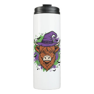 Halloween Highland Cow Witch Hat Vintage Vector_1 Thermal Tumbler