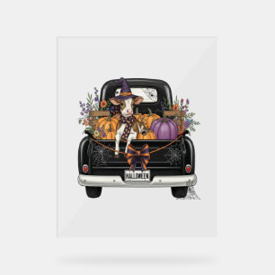 Halloween Highland Cow with Truck Acrylic Sign