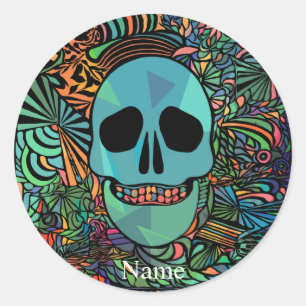 Halloween Hippie Skull Thunder_Cove  Classic Round Sticker