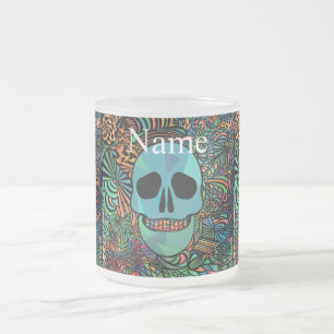 Halloween Hippie Skull Thunder_Cove Frosted Glass Coffee Mug